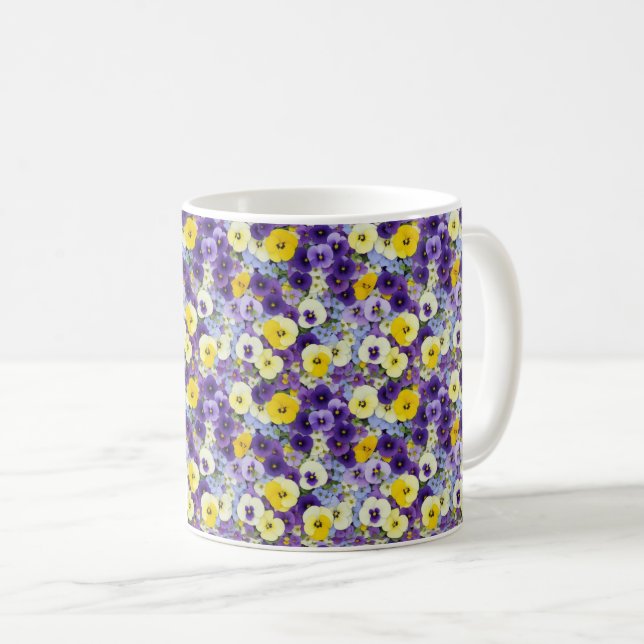 Taza De Café Pequeños Pansies morados y amarillos (Anverso derecho)