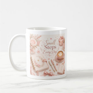 Taza De Café Pequeños Pasos Editables Cada Día Motivacionales