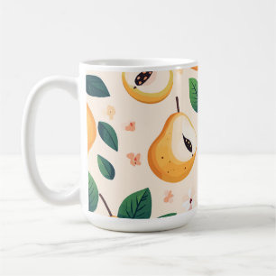 Taza De Café Peras Amarillas Dulces y Patrón de Frutas de Hojas