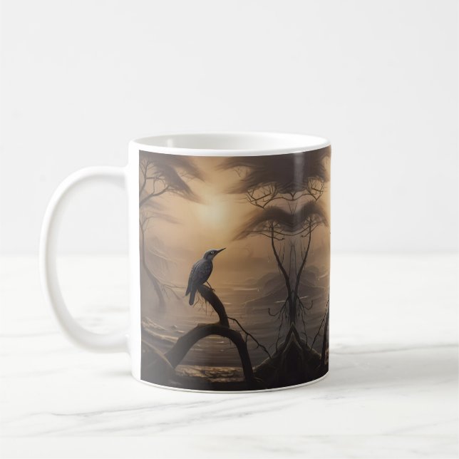 Taza De Café Perca iluminada por la luna: un pájaro solitario e (Izquierda)