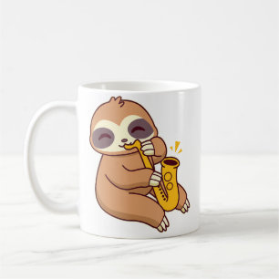 Taza De Café Perezoso Kawaii Adorable Tocando Saxofón - Música 