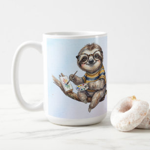 Taza De Café Perezoso Lindo con Gafas Divertida Pintura Acuarel
