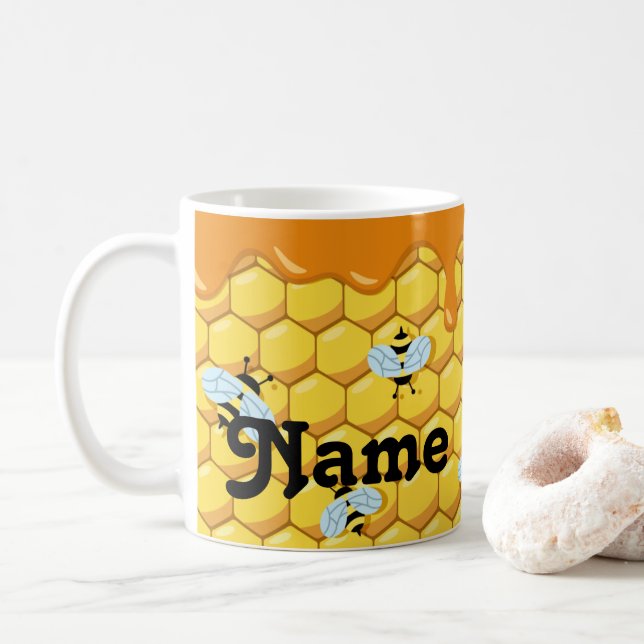Taza De Café Perforación personalizada Abejas de miel Diseño Ca (Con donut)