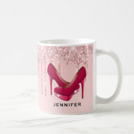Taza De Café Perforaciones modernas de Purpurina rosado y tacon