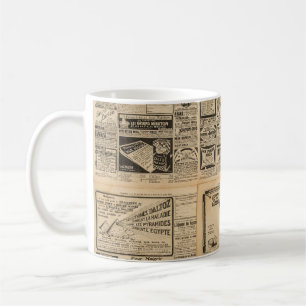 Taza De Café Periódico antiguo: antecedentes de papel vintage.