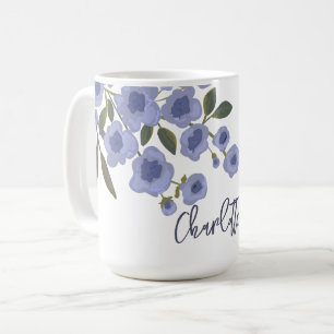 Taza De Café Periwinkle Floral Blooms Nombre personalizado mode