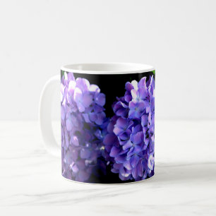 Taza De Café Periwinkle hidrangeas flores moradas flores azules
