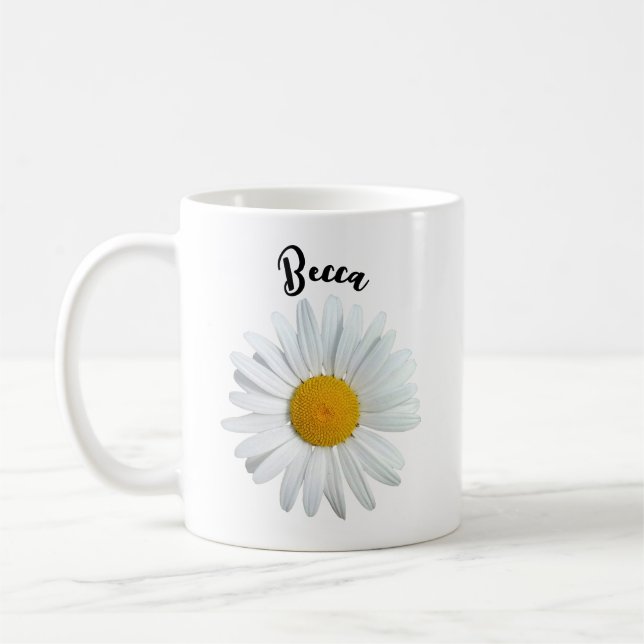 Taza De Café Perky White Daisy Flower Personalizado Mug (Izquierda)
