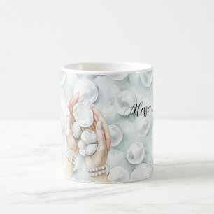 Taza De Café Perlas Azules Espuma de Mar Océano Blanco