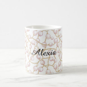 Taza De Café Perlas Glam Rosadas Gold