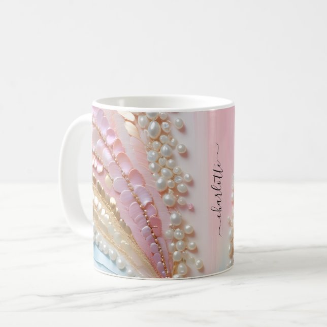 Taza De Café Perlas pintadas de perlas conchas (Anverso izquierdo)