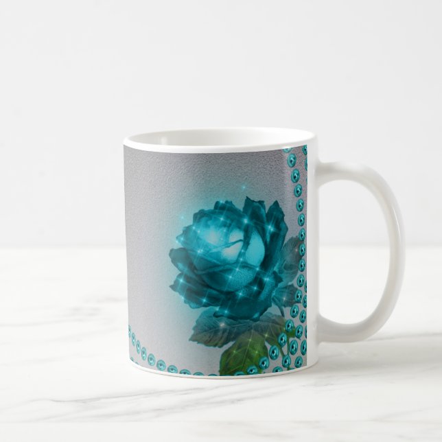 Taza De Café Perlas Rosas azules románticas personalizadas (Derecha)
