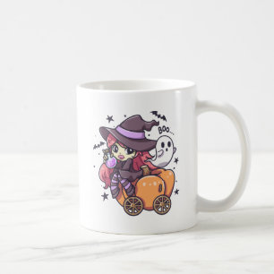 Taza De Café Perra infantil sentada en un auto calabaza