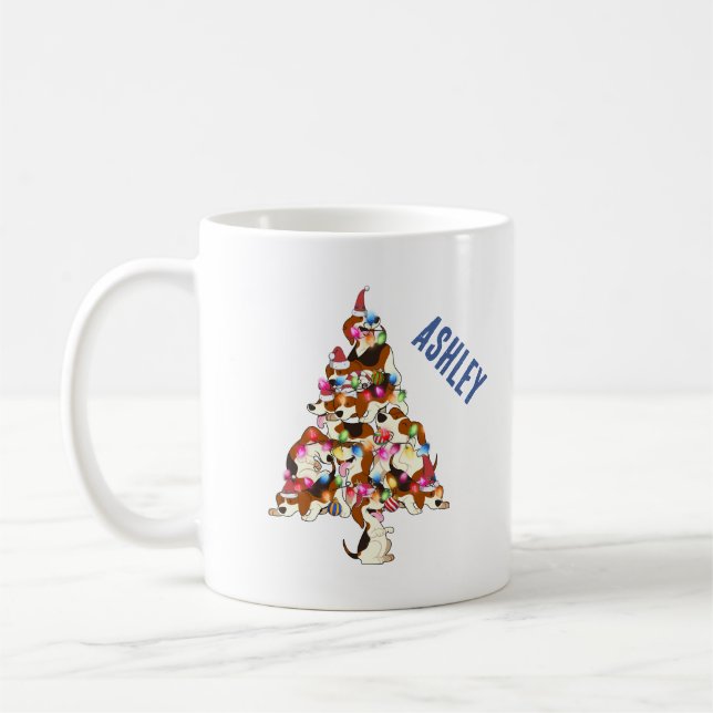 Taza De Café Perrito Beagle de Navidad Árbol de Navidad (Izquierda)