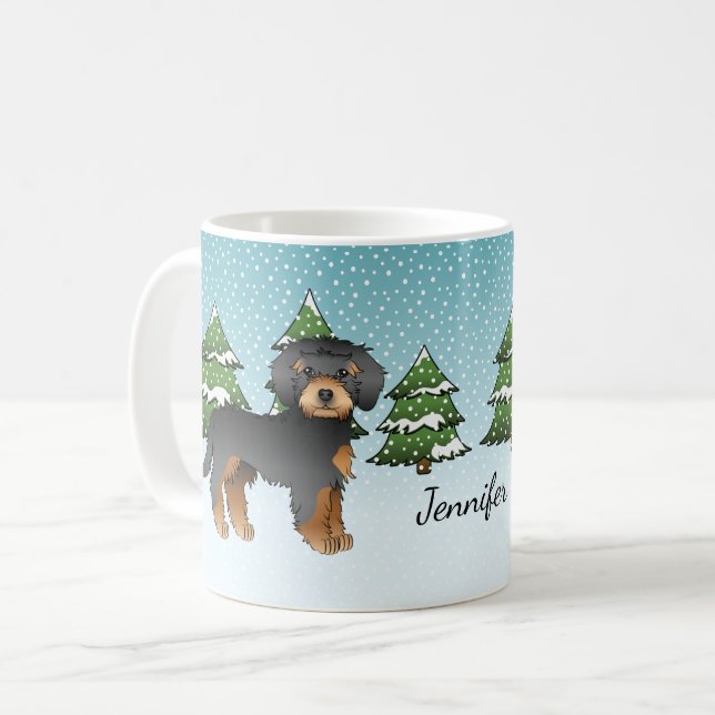 Taza De Café Perrito Black & Tan Mini Goldendoodle - Bosque inv (Anverso izquierdo)