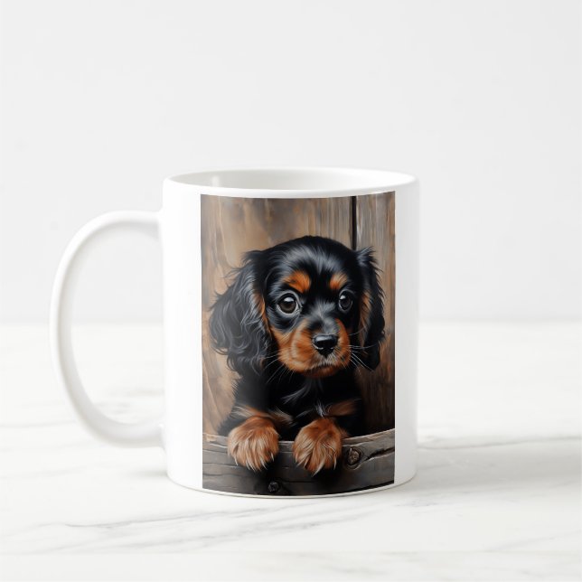 Taza De Café Perrito Cavalier negro y marrón (Izquierda)