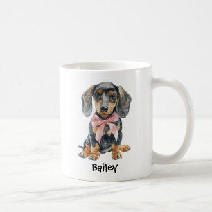Taza De Café Perrito Dachshund Arco Coqueto Acuarela Personaliz