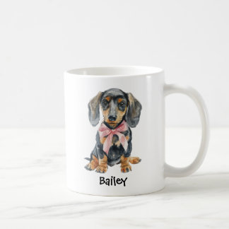 Taza De Café Perrito Dachshund Arco Coqueto Acuarela Personaliz