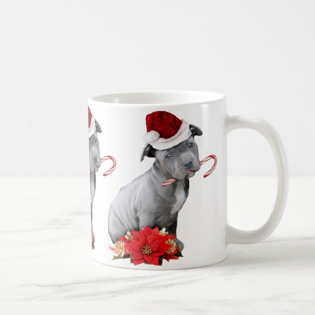 Taza De Café Perrito del pitbull del navidad (Derecha)