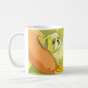 Taza De Café Perrito Shih Tzu Divertido Relajándose en el Sofá