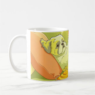 Taza De Café Perrito Shih Tzu Divertido Relajándose en el Sofá 