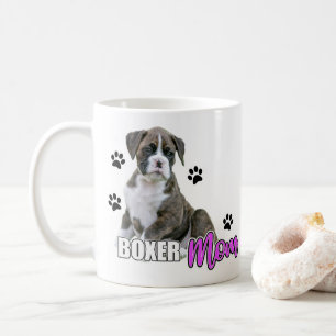 Taza De Café Perritos Brindle del boxeador - perro blanco del