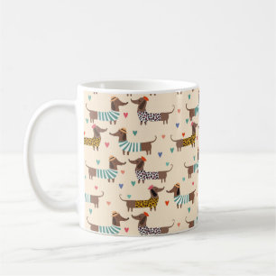 Taza De Café Perritos salchicha divertidos con sombreros y suét