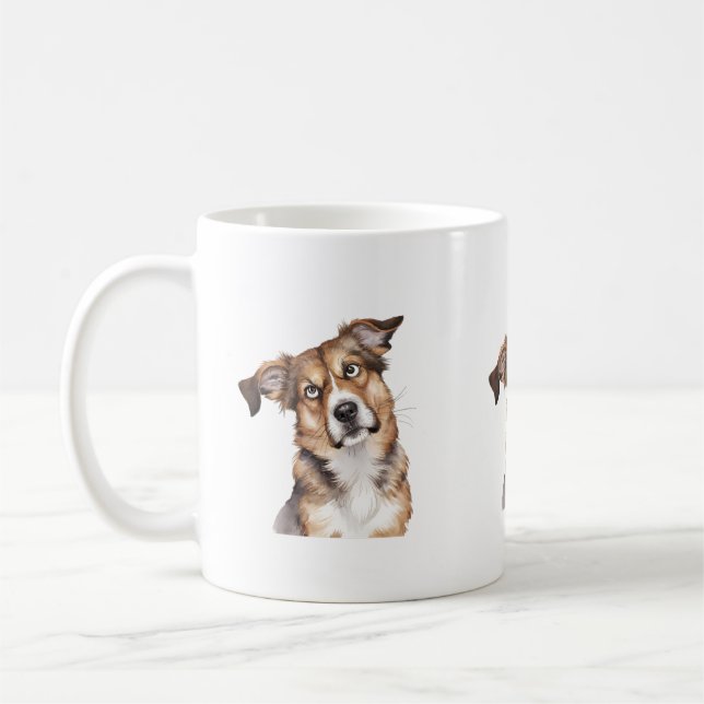 Taza De Café Perro acuarela confundido con perro sorprendido (Izquierda)