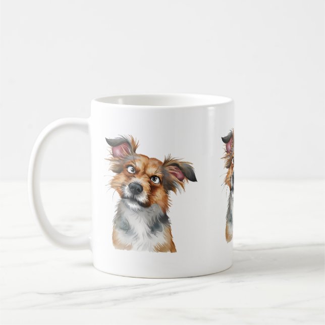 Taza De Café Perro acuarela confundido con perro sorprendido (Izquierda)