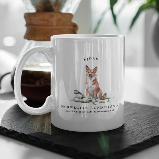Taza De Café Perro acuático Lundehund noruego | Inicial (Subido por el creador)