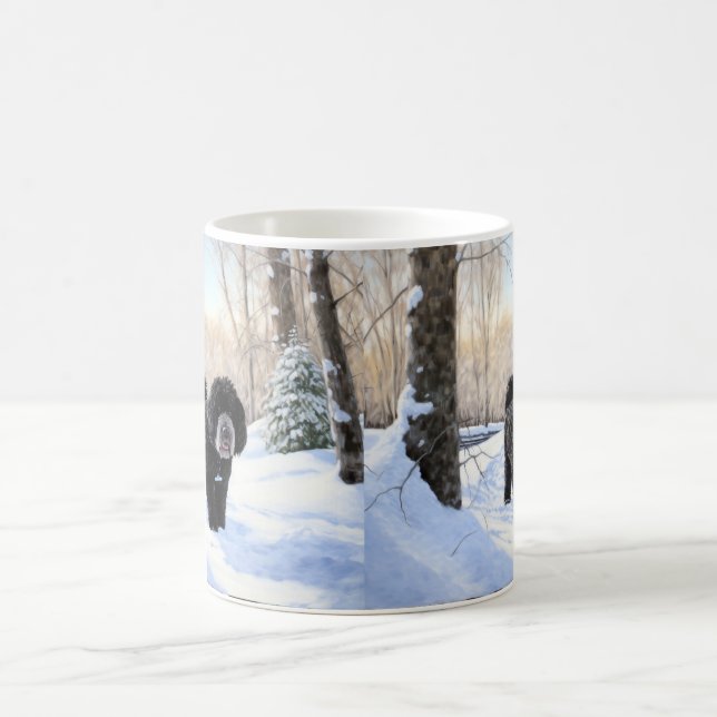Taza De Café Perro acuático portugués deja que nieve Navidades (Centro)