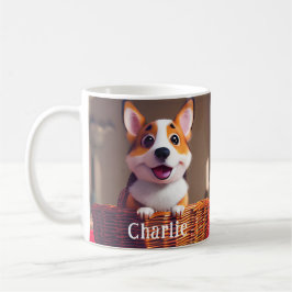 Taza De Café Perro adorable de Corgi en canasta de nombre perso