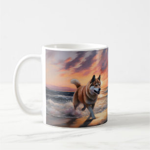 Taza De Café Perro Akita de Patas Arenosa en Puesta de Sol de l