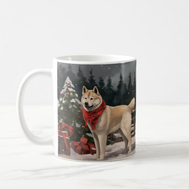 Taza De Café Perro Akita en Navidades de nieve (Izquierda)