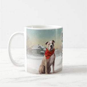 Taza De Café Perro American Staffordshire en Navidad con Nieve