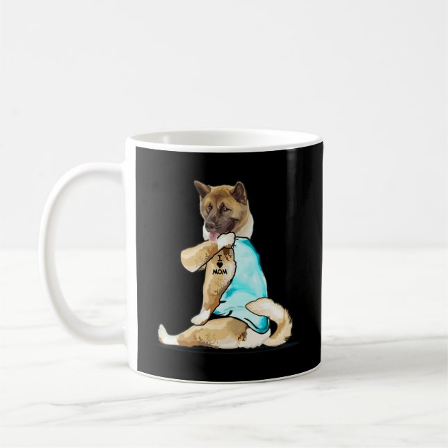 Taza De Café Perro americano-akita que amo a mamá ttoo American (Izquierda)