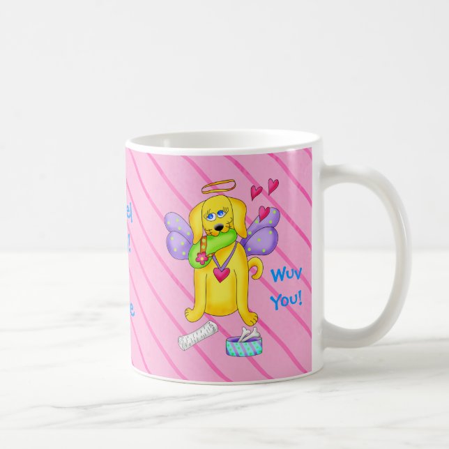Taza De Café Perro Ángel Cute Nombre Personalizado Rosa (Derecha)