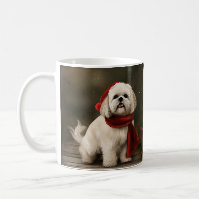 Taza De Café Perro Apso Lhasa en Navidades de Nieve (Izquierda)