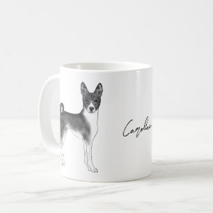 Taza De Café Perro Basenji Lindo en Negro y Blanco & Texto Pers
