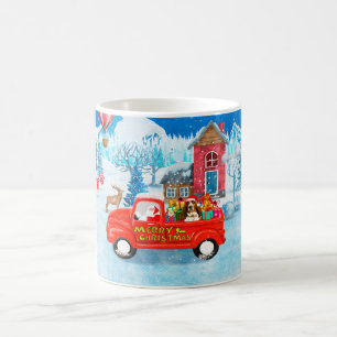 Taza De Café Perro Basset Hound en Camión de Entrega de Navidad