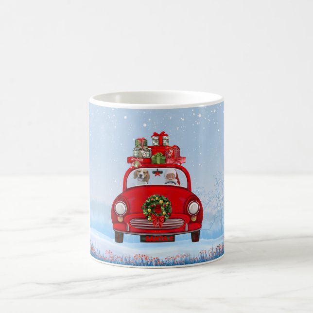 Taza De Café Perro Beagle En Coche Con Santa Claus (Centro)