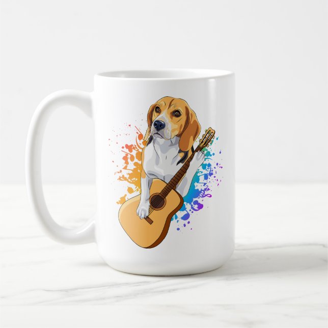 Taza De Café Perro Beagle Tocando Guitarra Acústica Café Mug (Izquierda)