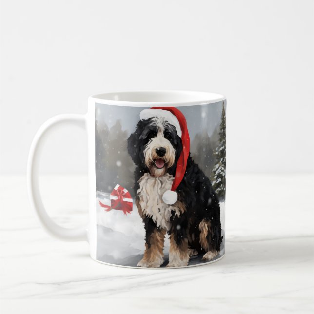 Taza De Café Perro Bernedoodle en Navidades de Nieve (Izquierda)