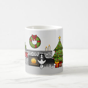 Taza De Café Perro Bi-Negro Shetland Sheepdog en una habitación