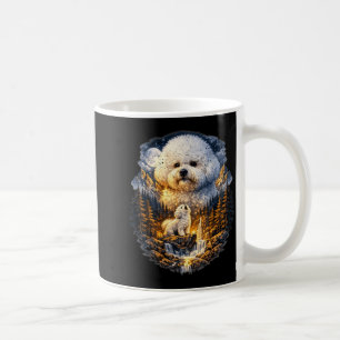 Taza De Café Perro Bichon Frise Naturaleza Aullando a la Luna