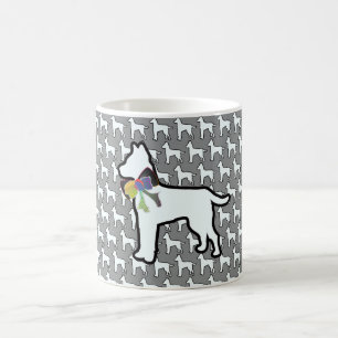 Taza De Café Perro Blanco Con Lazo Gris