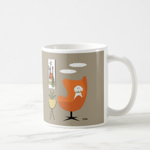 Taza De Café Perro blanco de mediados de siglo en la cátedra de