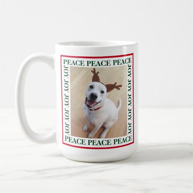 Taza De Café Perro blanco de renos, dulce, alegría de la paz, f (Izquierda)