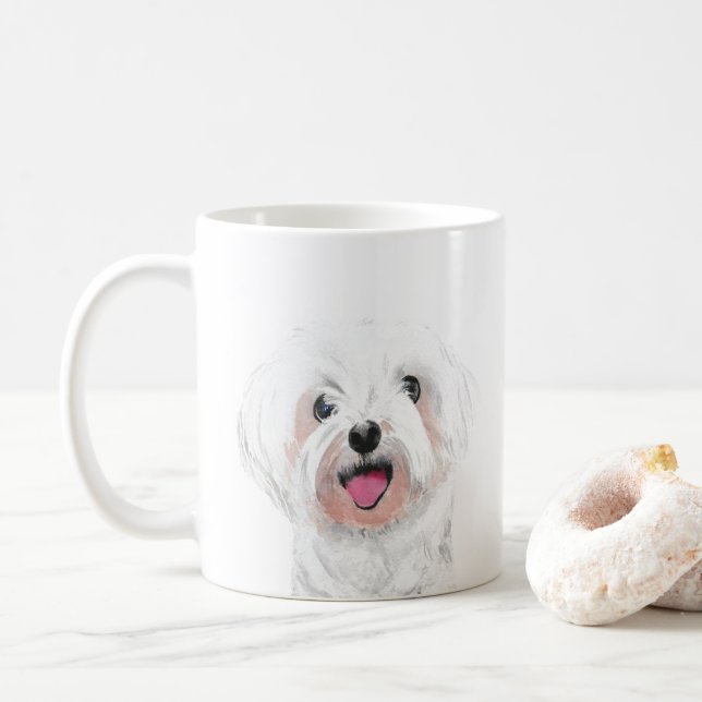 Taza De Café Perro blanco maltés lindo Mug (Con donut)