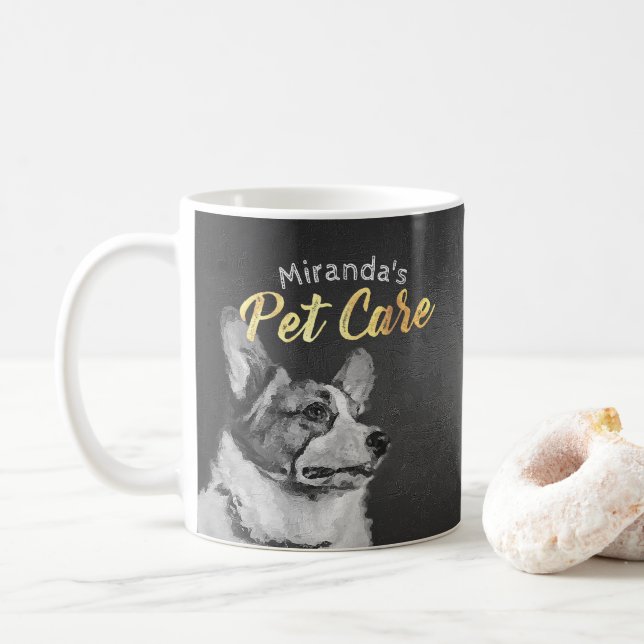 Taza De Café Perro blanco y negro adorable con pintura de aceit (Con donut)